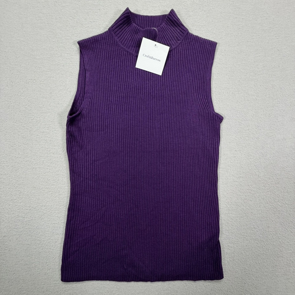 Croft & Barrow Women Tank Top NWT Slim Purple Ribbed Mock Neck Sleeveless Small